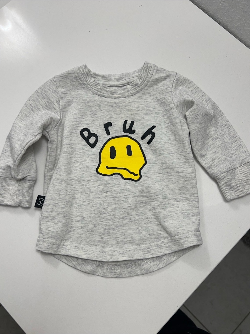Heather Gray Long-Sleeve Kids Tee with Yellow Smiley Graphic